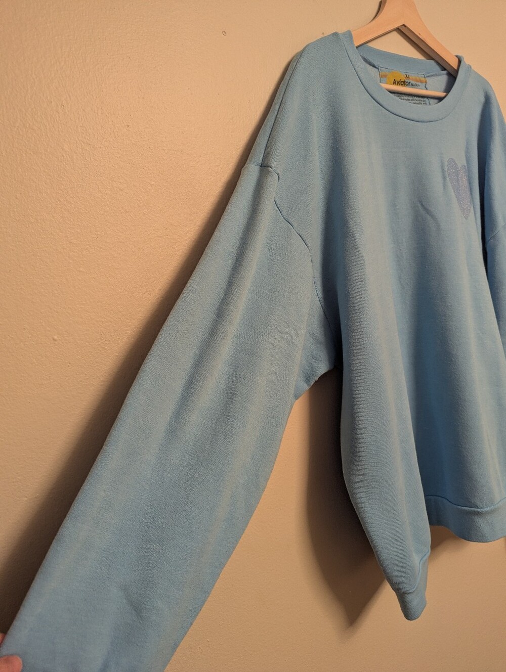 Aviator Nation Glitter Heart Crewneck Sweatshirt - Baby Blue - Picture 11 of 15